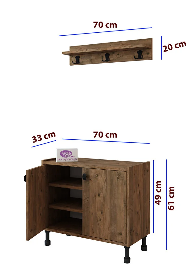 Detay 2 Kapaklı Ayakkabılık Çok Amaçlı Dolap Portmanto Raflı Vestiyer